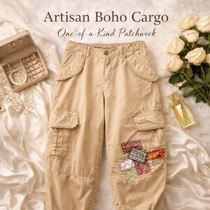 ✨ Solvang Boho Artisan Patchwork Cargo Pants | One-of-a-Kind ✨